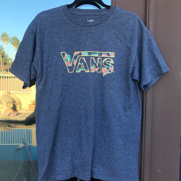 Vans Charcoal Hawaiian Floral Patterned Logo Tee M - Picture 2 of 9